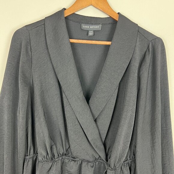 𝅺Lane Bryant Blouse Womens 10/12 Black Long Sleeve Faux Wrap V-Neck‎ Top - Picture 6 of 12
